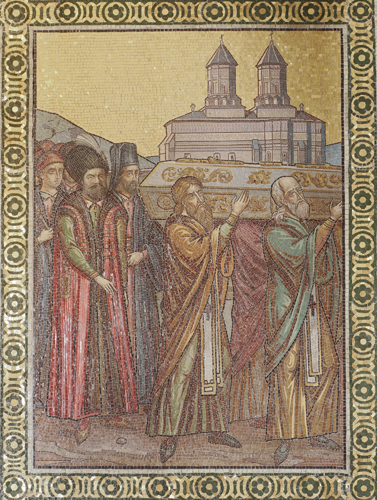 Bringing the relics of Saint Paraskeve(mosaic).